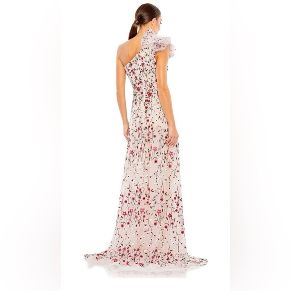 Mac Duggal Embellished Ruffled One Shoulder A Line Gown Rose Multi 8 - Picture 2 of 9